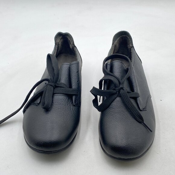 Black Women Ballet Round Toe Lace Up Comfort Loafer Slip On Formal Casual Shoes - Picture 2 of 7